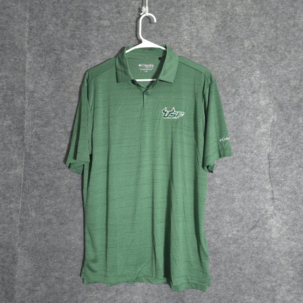 Columbia USF Bulls Polo Mens L Green Omni-Wick Golf Shirt NCAA South Florida L/G